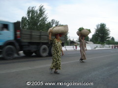 Housewives return from market
